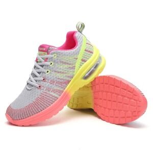 Fashion Professional Grey Pink Yellow Knit Air Cushion Sneakers Size 42 (10.5)